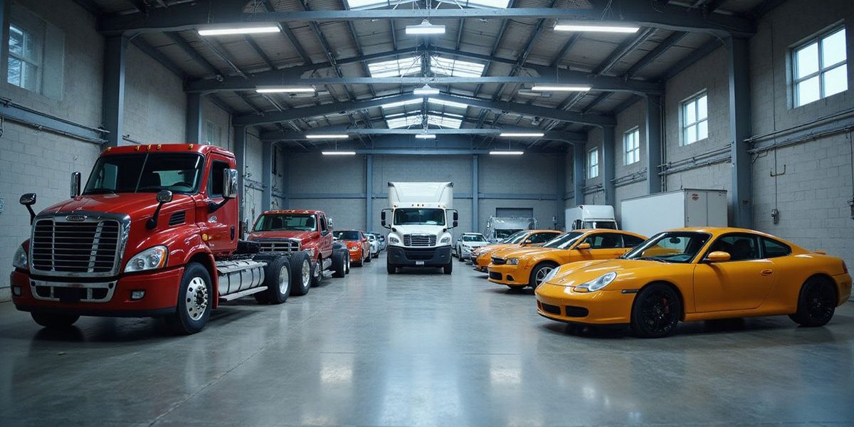 Array of different business equipment types including machinery, vehicles, and technology