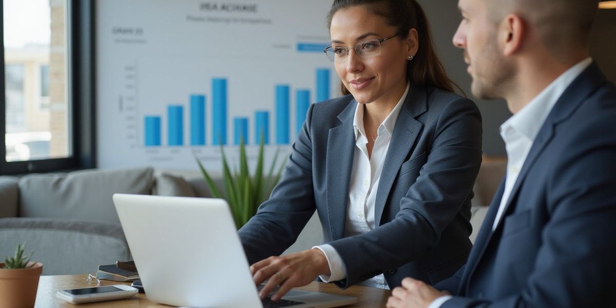 Dallas business owner using laptop to access business line of credit with financial dashboard showing available credit