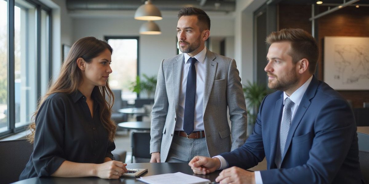 Dallas business owner reviewing SBA loan documents with lender showing multiple program options