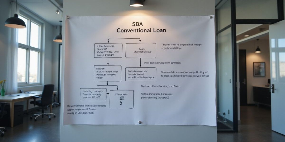 Decision flowchart choosing between SBA and conventional loans