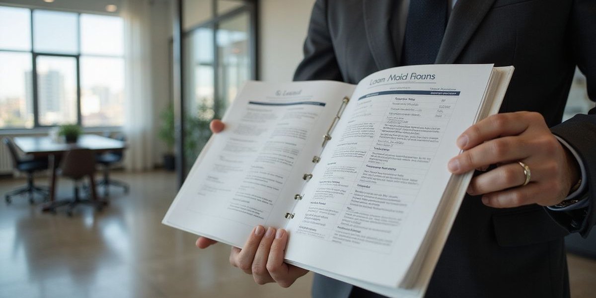 Organized business loan documentation folder with labeled sections